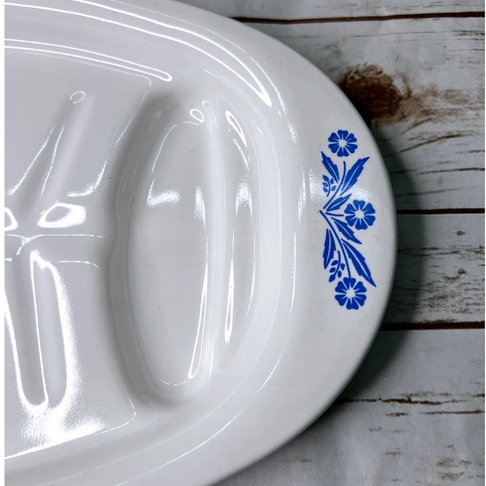 Corning Ware P-19 Platter White Blue Cornflower Tree and Well 16 inch